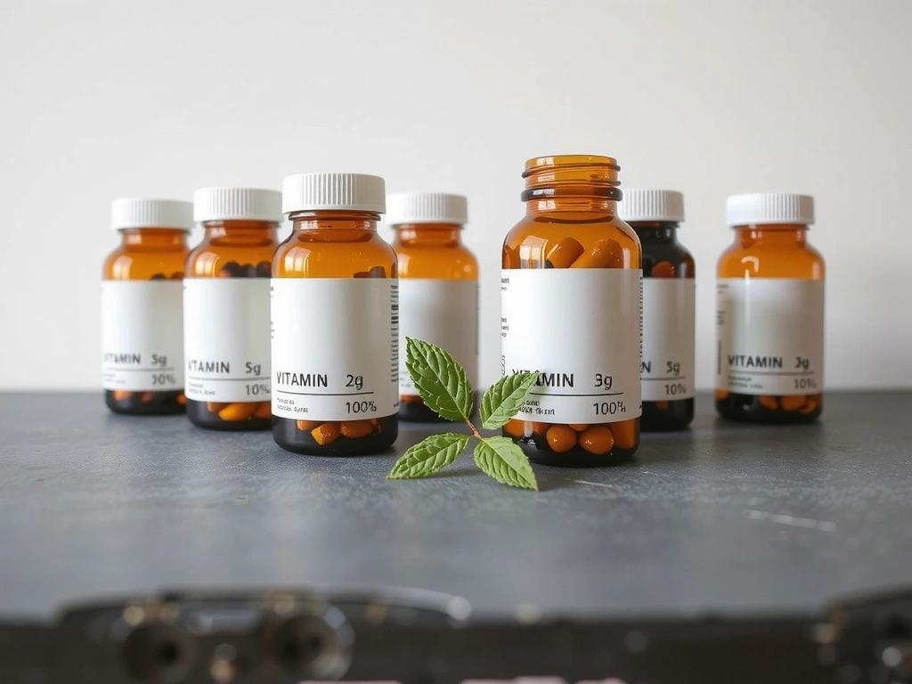 Vitamin bottles on a slate surface